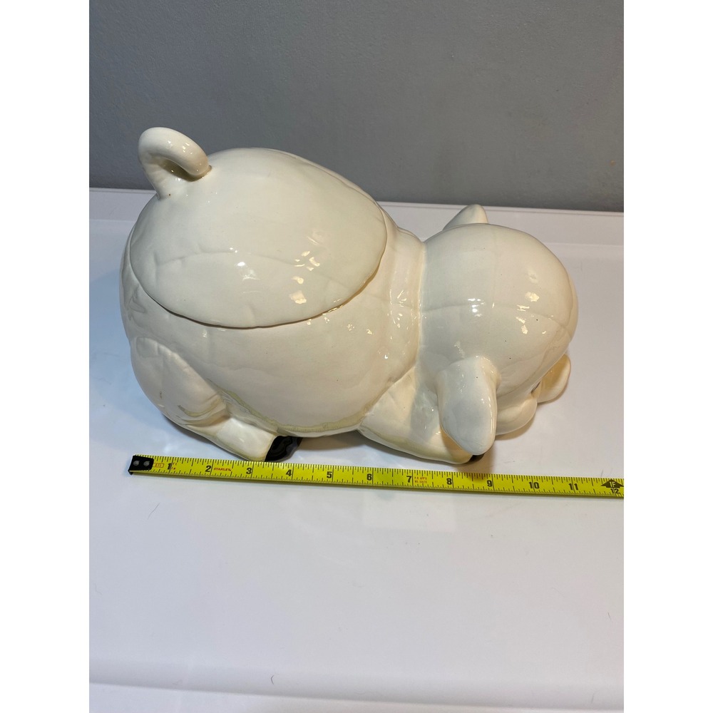 Vintage Ceramic Pig Cookie Jar Reclining Farmhouse Kitchen Canister - Picture 9 of 11